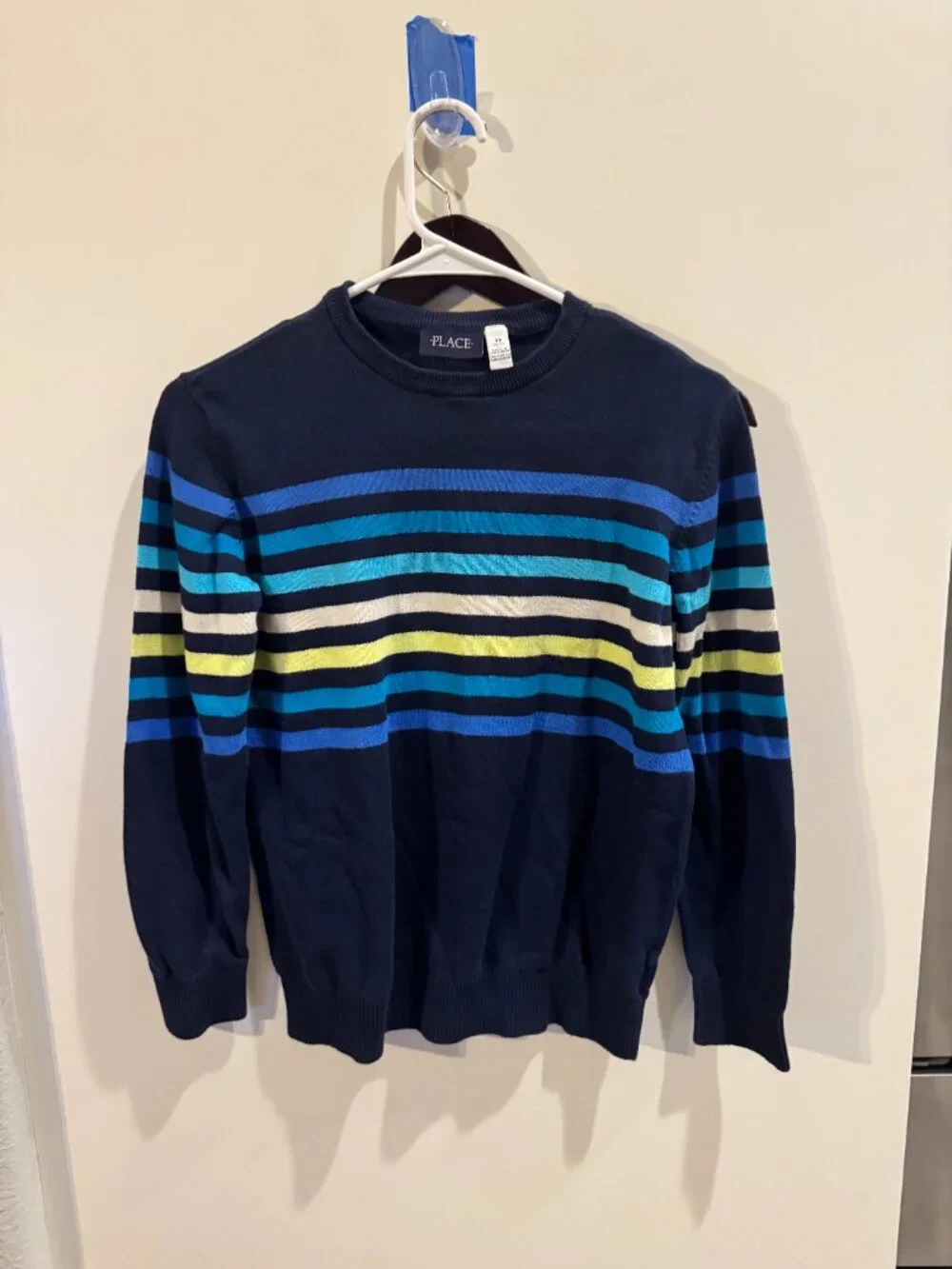 The Children's Place Boys Navy & Neon Striped Crewneck Sweater Size 14